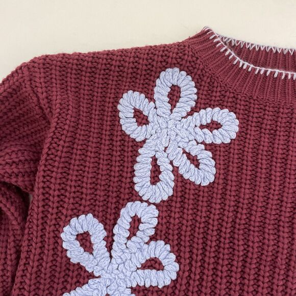 Listicle Chunky‎ Knit Sweater Size Small Oversized Baggy Boho Flowers - Picture 2 of 9